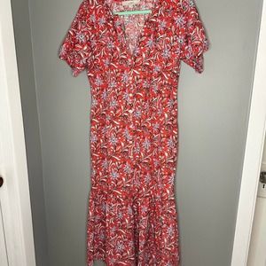 Loft red floral dress Indian block style print small
